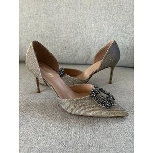 GOLD SHIMMER Brooch Heels Sz 37.5/7.5 NEW